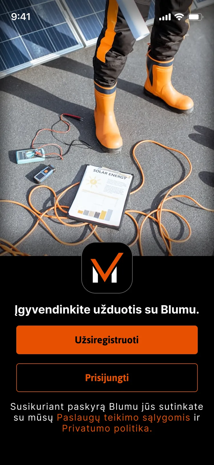 Blumu mobile app welcome screen on iOS