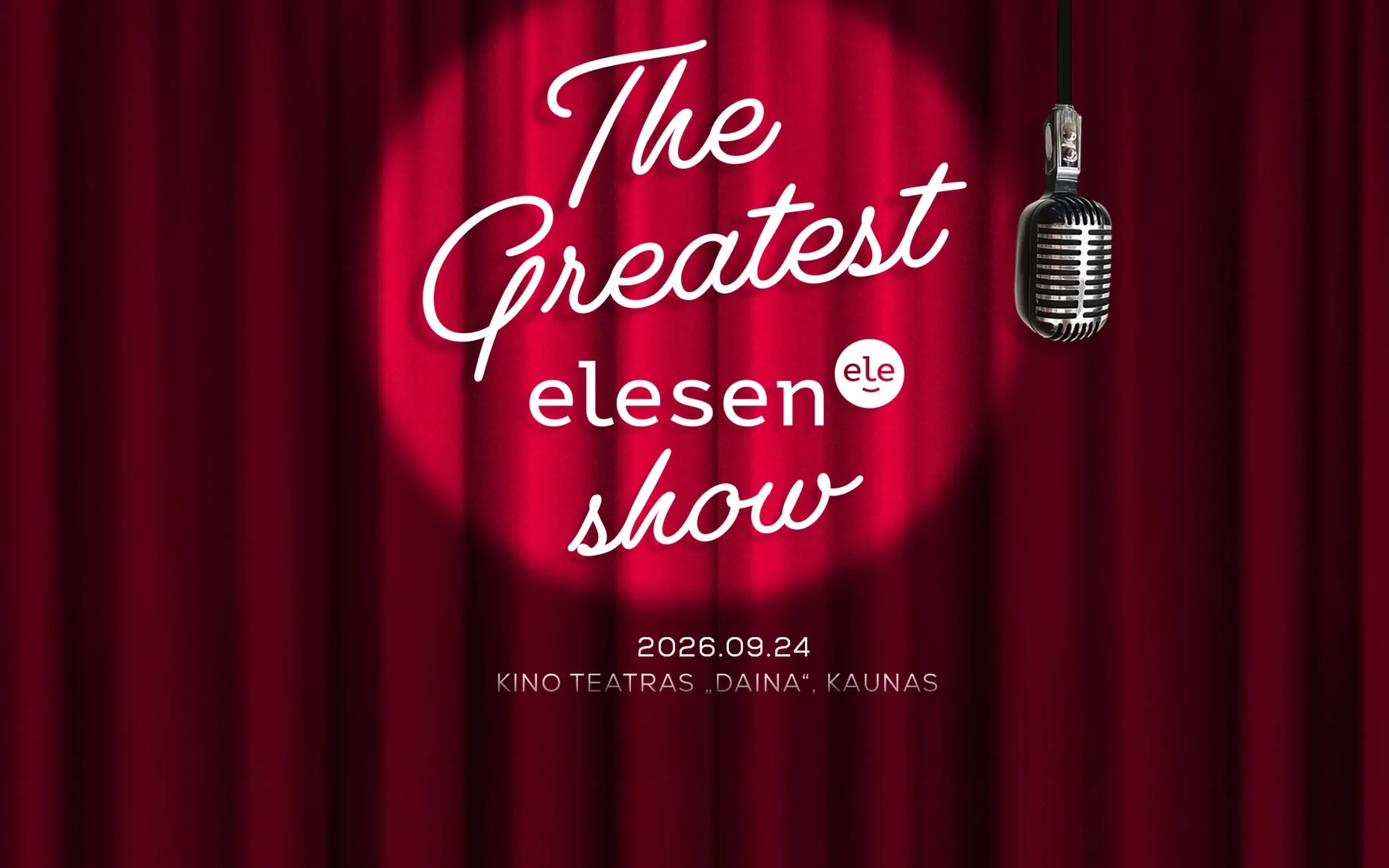 Elesen Show 2026 microsite: The Greatest elesen show lettering over a red velvet curtain